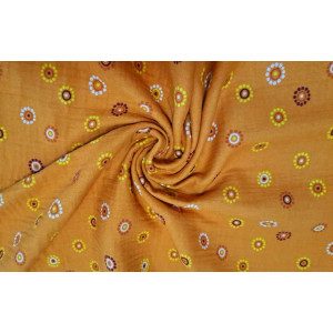 10cm Musselin Windelstoff Doppelgewebe bedruckt Blumenkreise auf Altorange   (Grundpreis € 15,00/m)